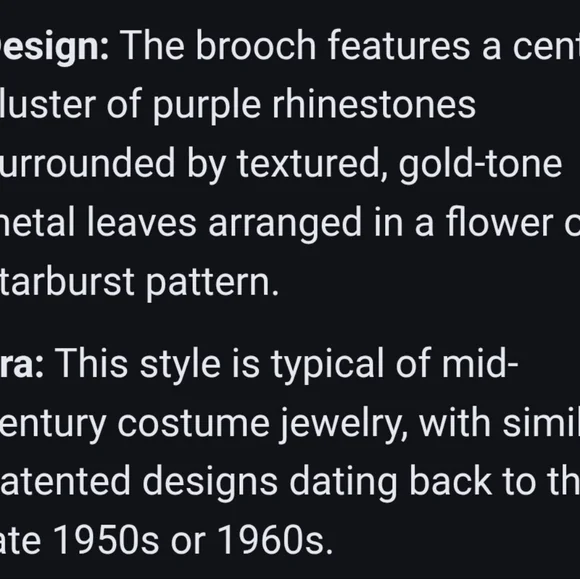 CORO Vintage Midcentury Signed Flower Brooch Gold Purple - Picture 5 of 6